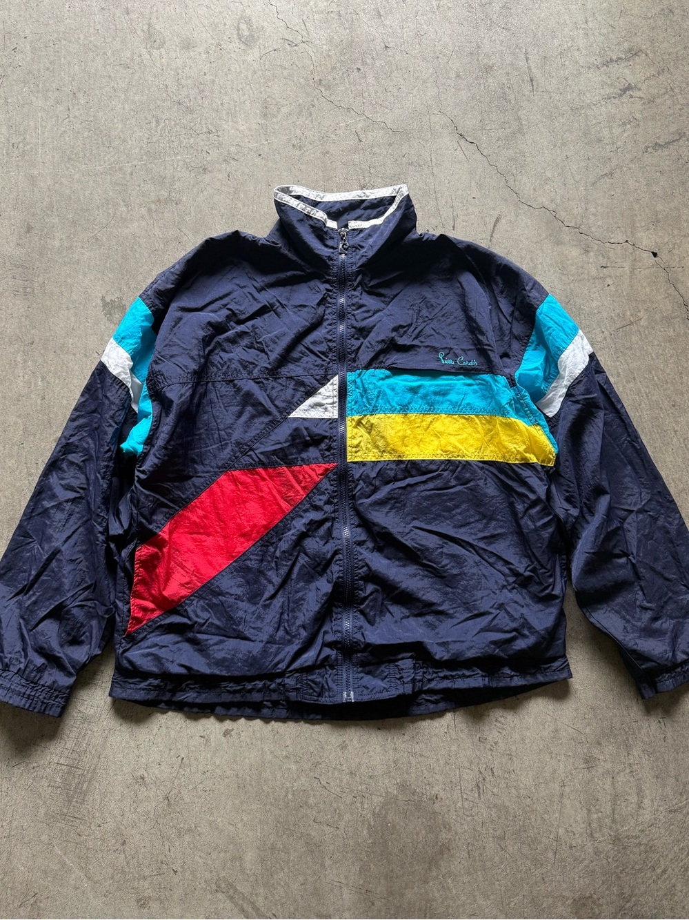 Pierre Cardin Navy Colorblock Windbreaker with Red, Yellow & Turquoise Panels